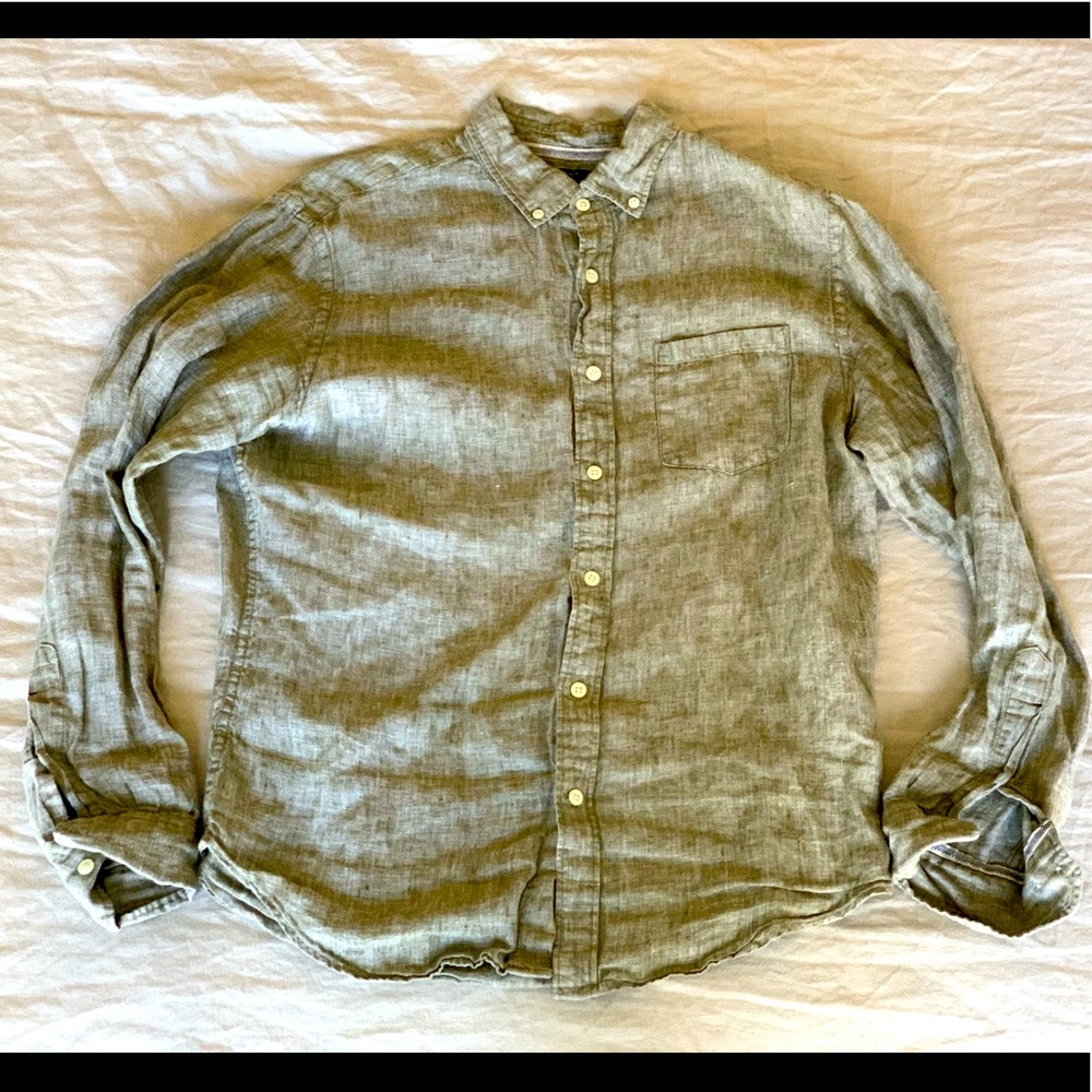 Brown button down linen shirt from Banana Republic
